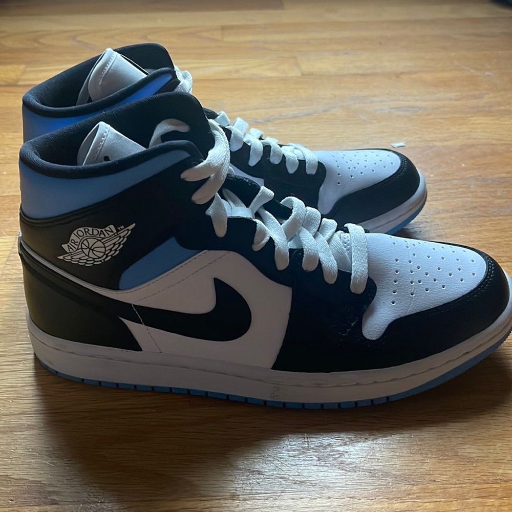Air Jordans, blue white and black, size 10